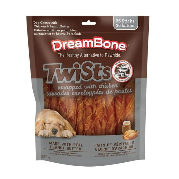DreamBone Chicken Wrapped Twist Sticks Peanut Butter 36ct, 252g DreamBone Chicken Wrapped Twist Sticks PB 36ct
