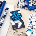 thumbnail image 2 of Hallmark Navy Blue Christmas Wrapping Paper Set (90 sq. ft. ttl, 10 Bows, 4 Ribbon Colours, 40 Gift Tag Stickers) Snowman, Stripes, Snowflakes, 2 of 8