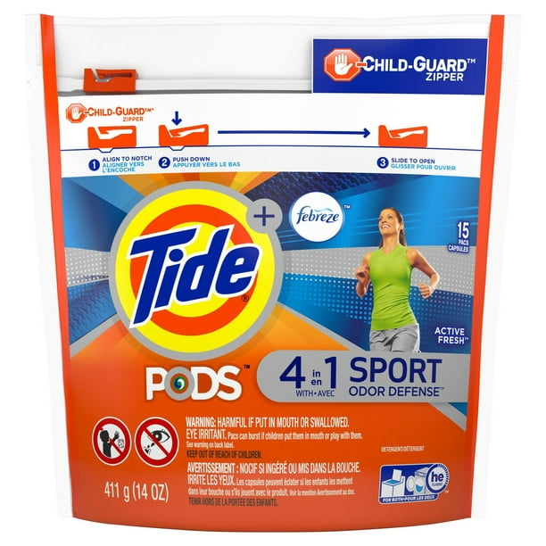 Capsules pour la lessive Tide PODS Plus Febreze Sport Odor Defense, parfum Active Fresh