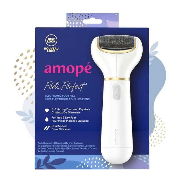 Amopé Pedi Perfect Advanced Electronic Foot File, 1 Foot File & 1 Extra Course Roller Head