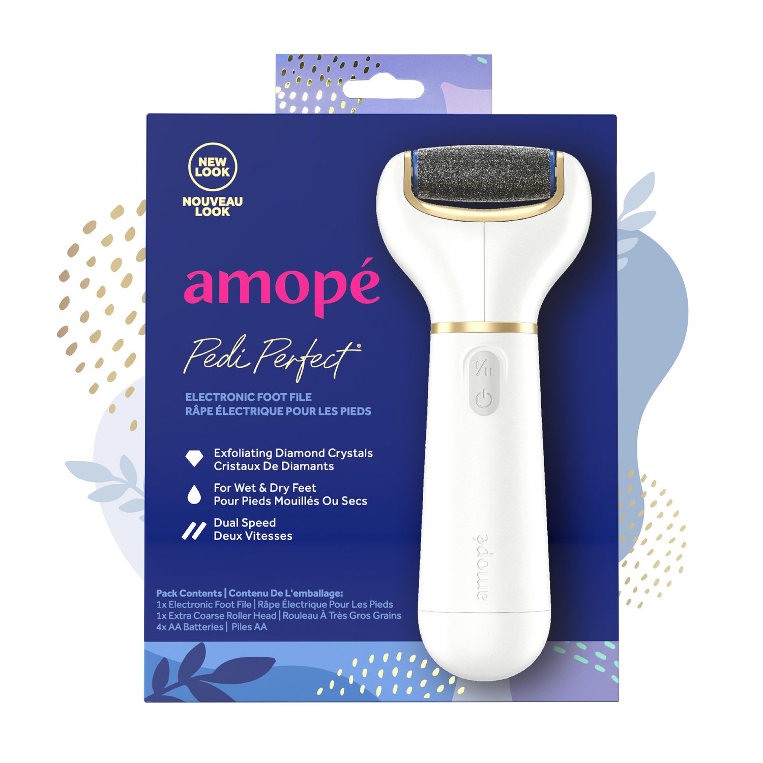 Amopé Pedi Perfect Advanced Electronic Foot File, 1 Foot File & 1 Extra Course Roller Head