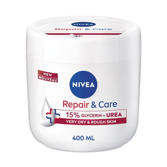 NIVEA Repair and Care Cream, 15% Glycerin + Urea Cream, Very Dry Skin, 400mL Jar, Repair and Care Cream