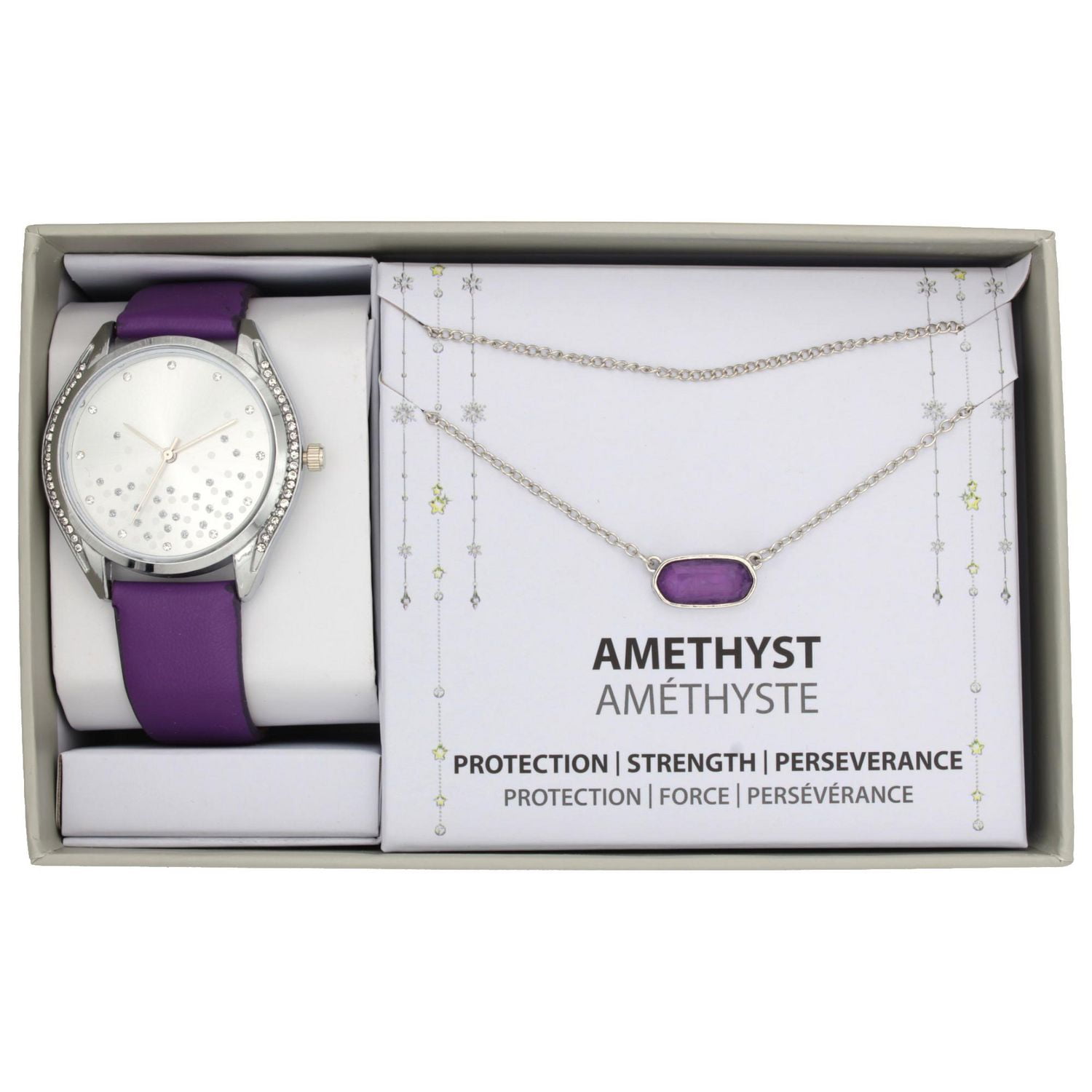 Ladies purple strap Watch and Necklace