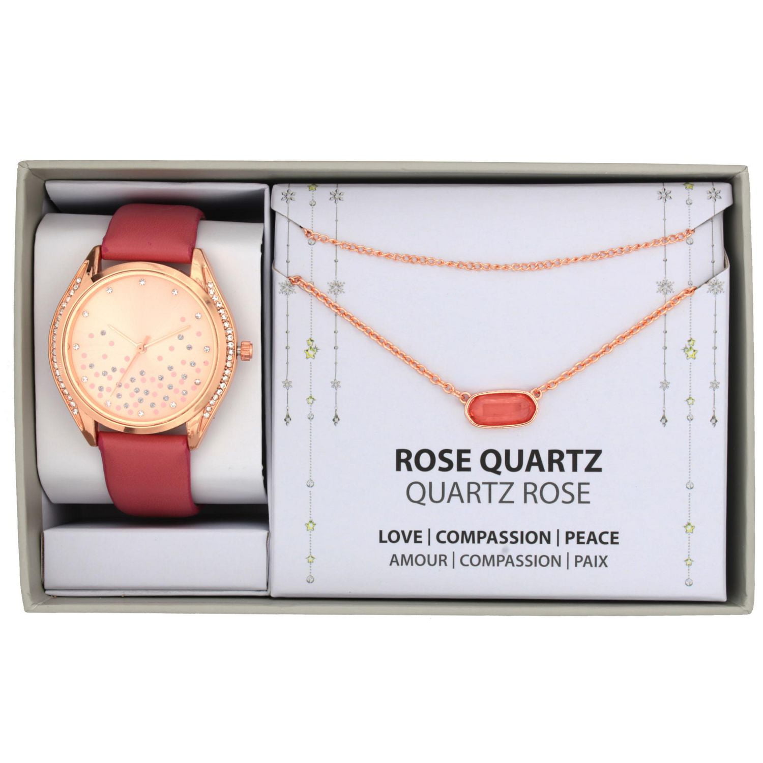 Ladies blush strap Watch and Necklace