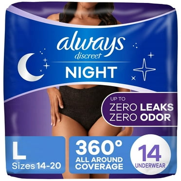Culottes d’incontinence de nuit pour adultes Always Discreet, pour femmes, protègent jusqu’à 100% contre les fuites urinaires, taille G, 14culottes