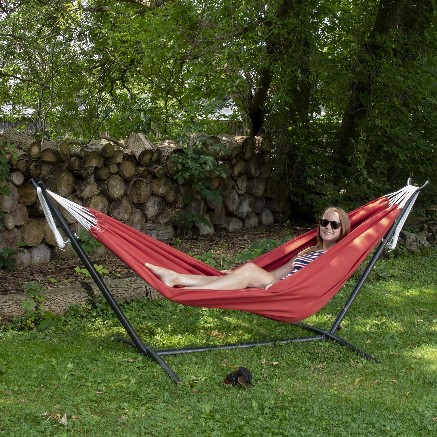 Vivere 9ft Double Sunbrella Hammock with Stand and Carry Bag