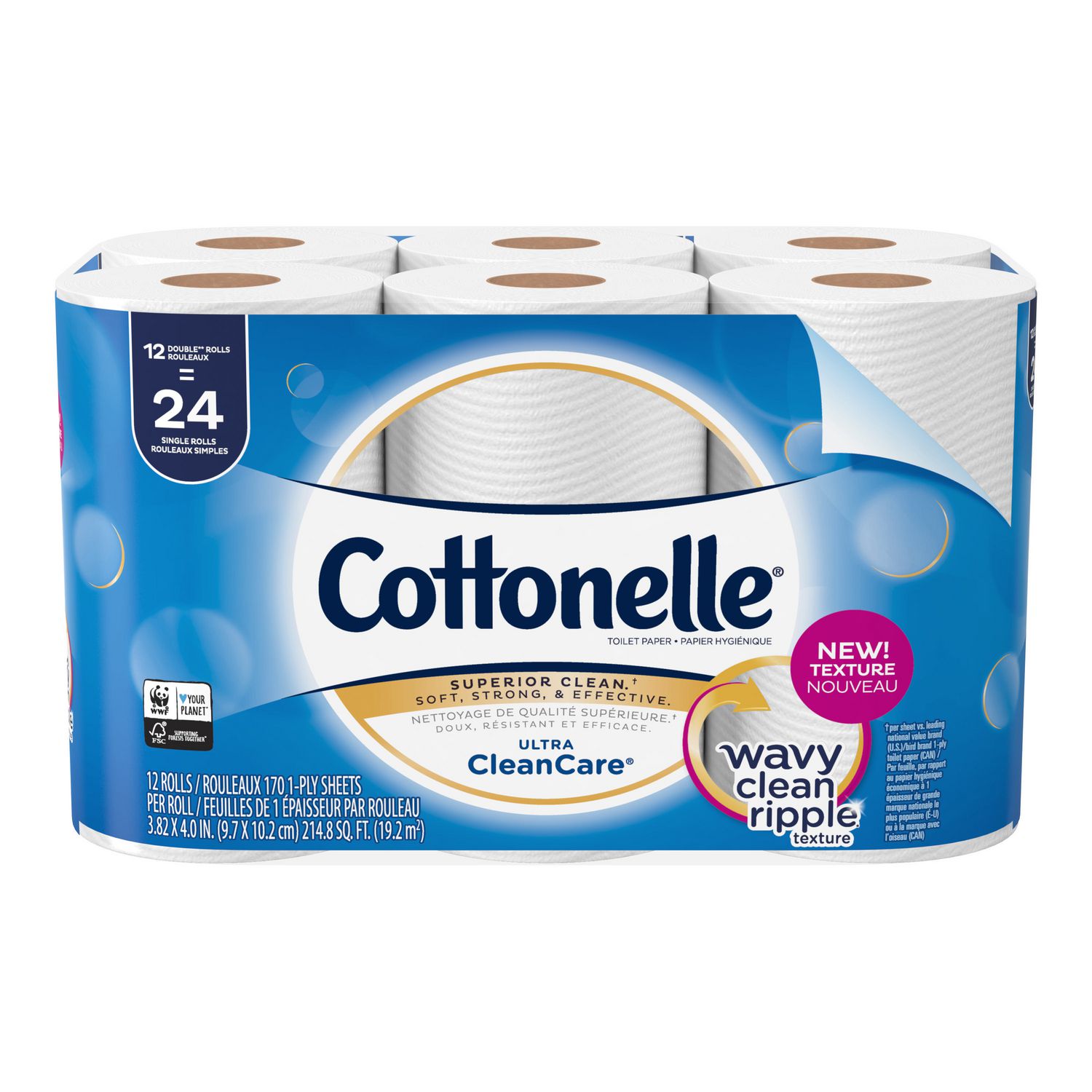 Cottonelle Ultra Cleancare Toilet Paper, Strong Bath Tissue, 12 Double ...