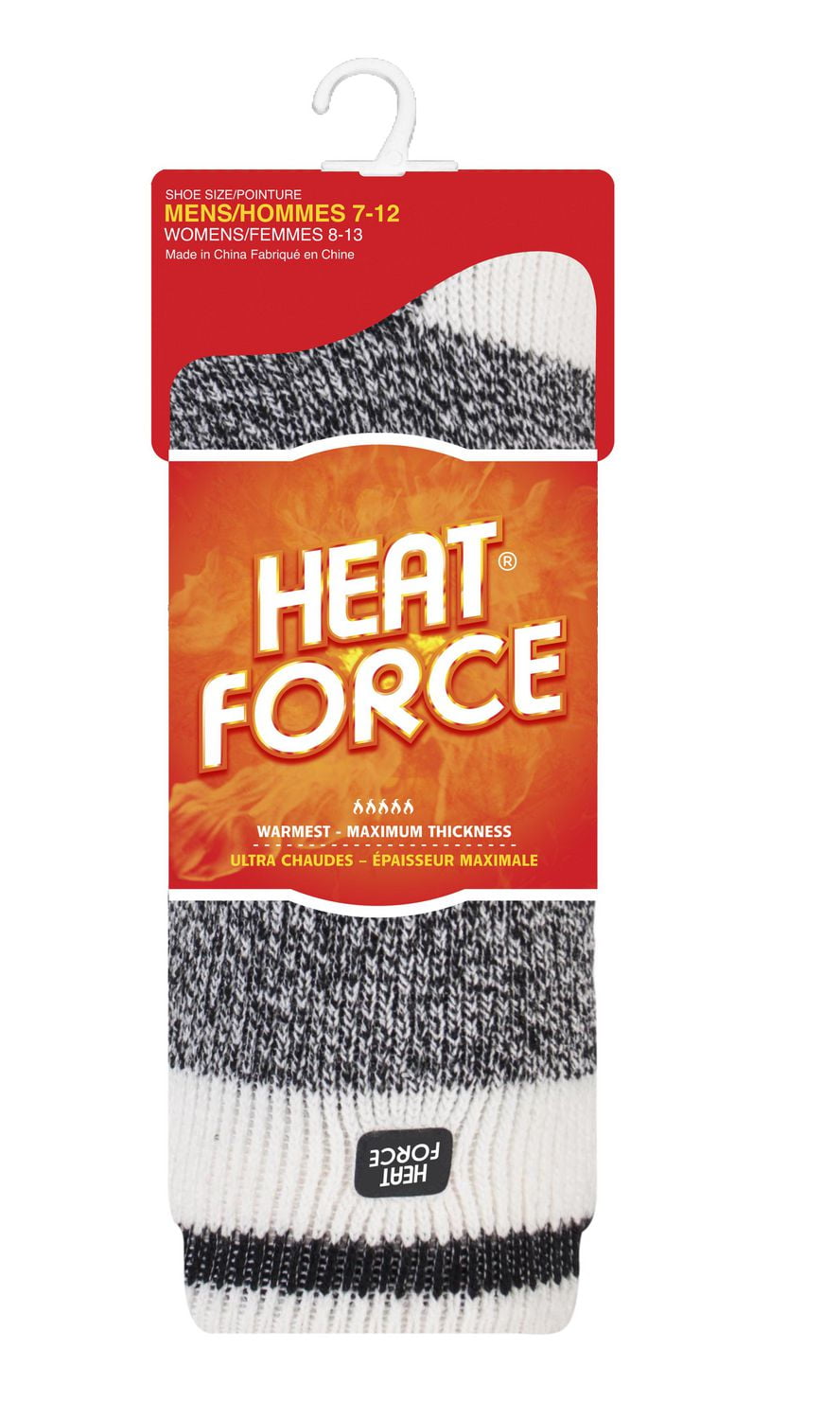 Chaussette mi-mollet Heat Force à chaleur maximale chinées à bandes crème, noir, 7-12 une seule paire par paquet