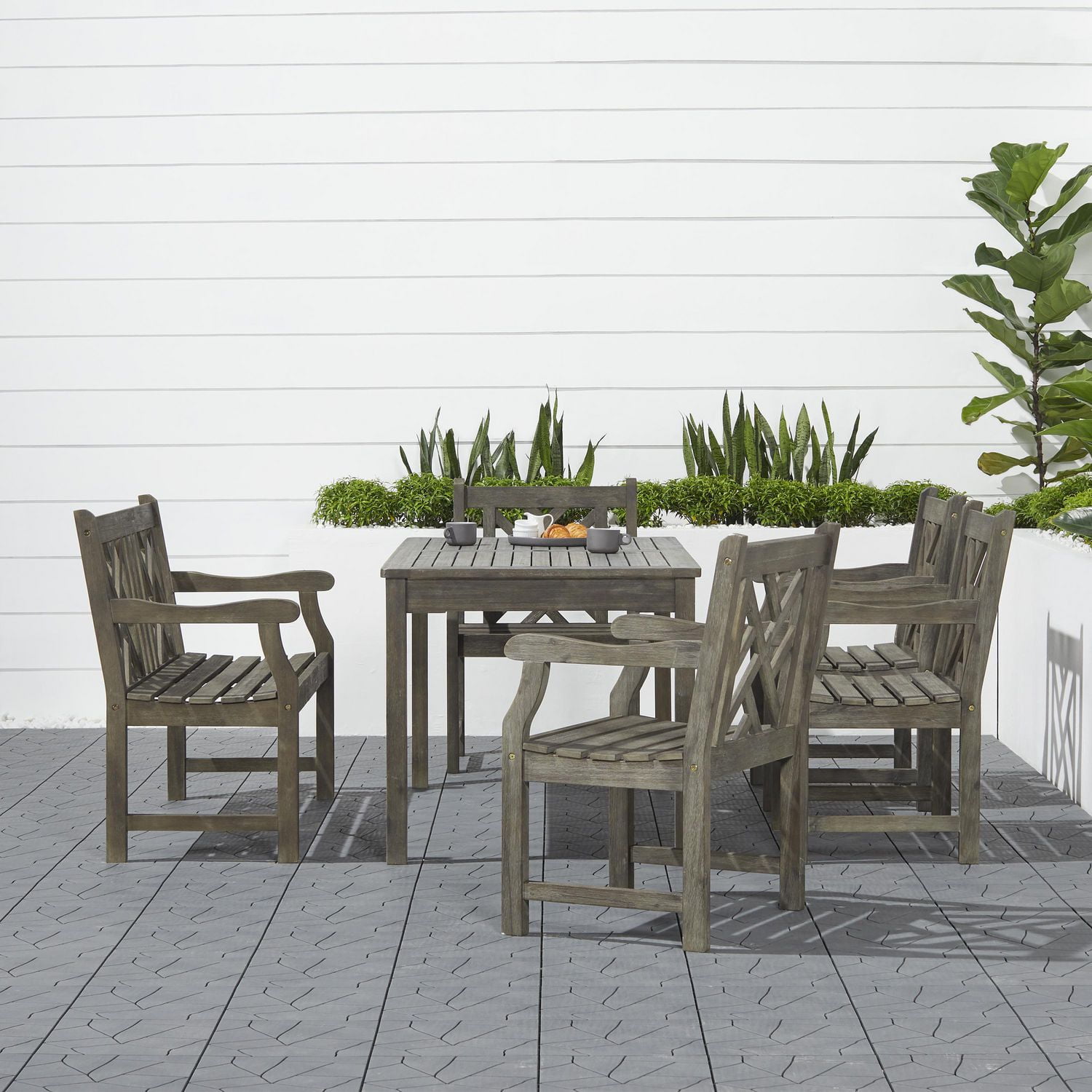 Renaissance Outdoor 6piece Handscraped Wood Patio Dining Set with 4