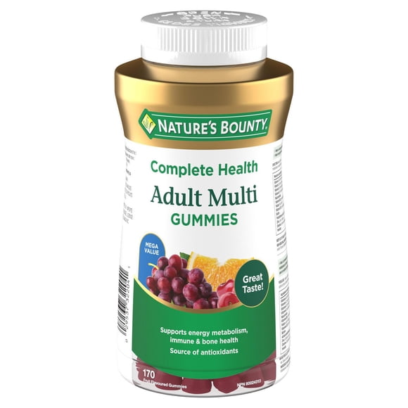 NATURE'S BOUNTY Adult Multi Gummies, Helps to Support Immune Function, Helps Development Of Bones & Teeth, Cherry, Grape & Orange Flavours 170.0 count