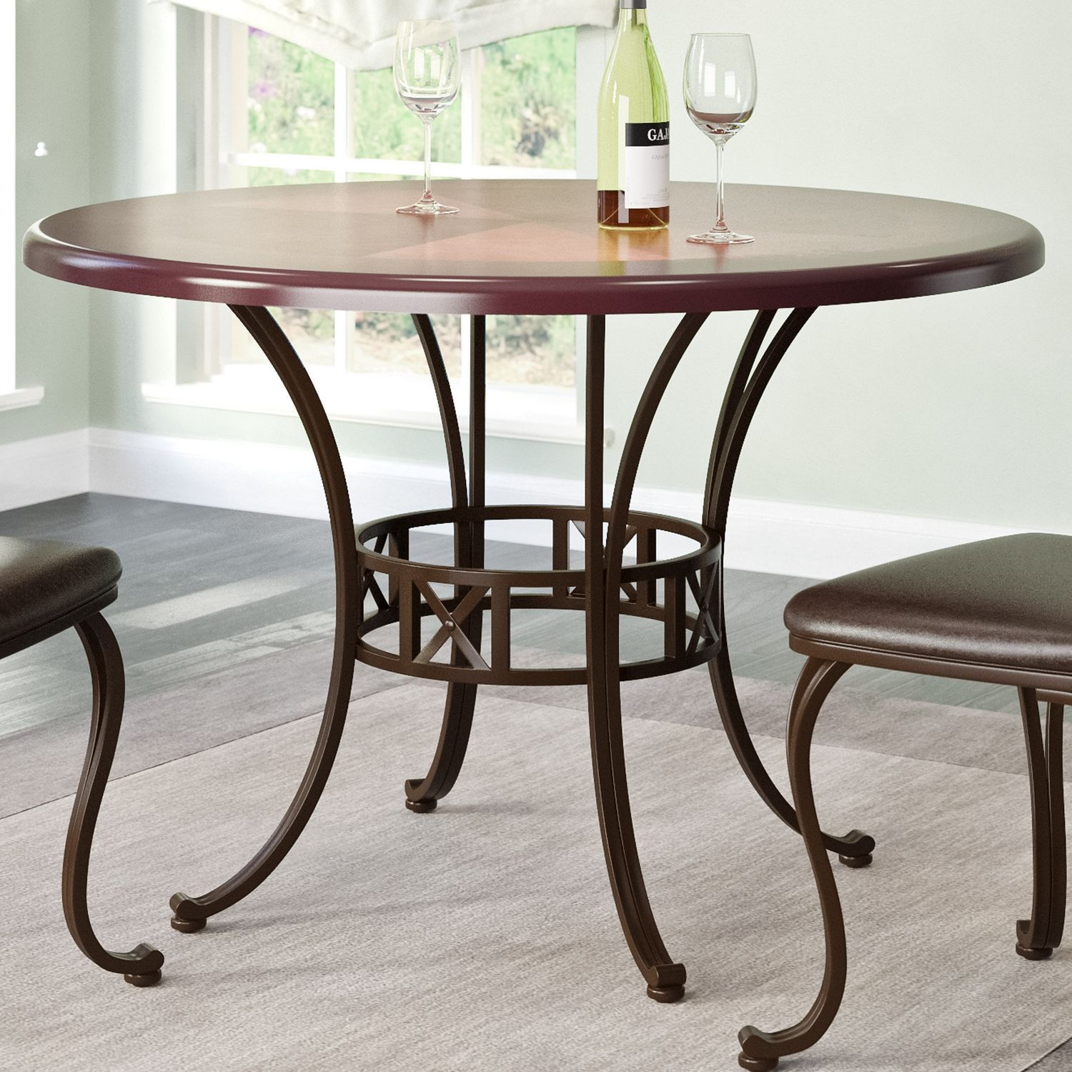 CorLiving Jericho Round Warm Stained Wood And Metal Dining Table