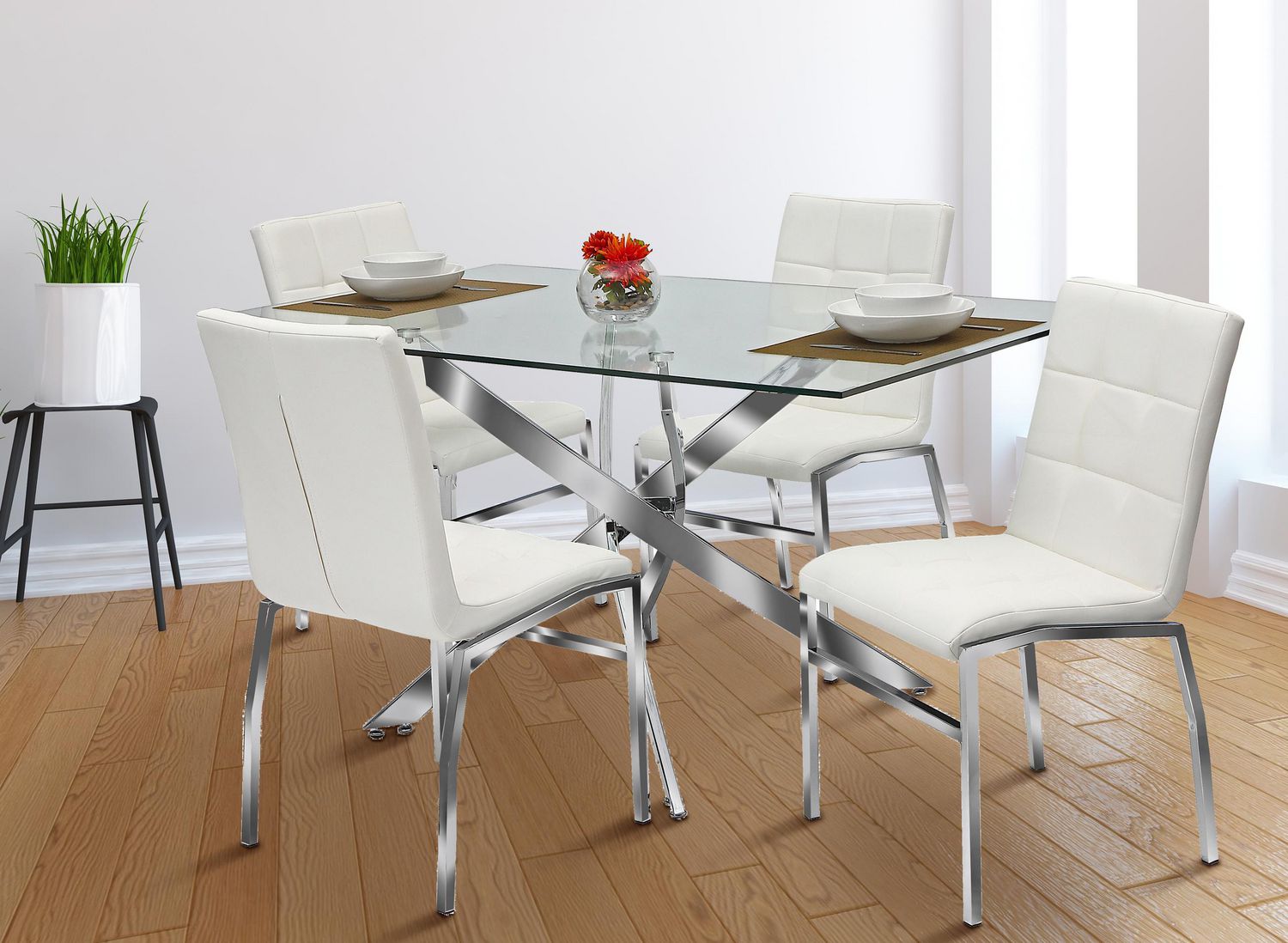 5pcs dining set metal table & 4 chaises cuisine petit-déjeuner meubles noir