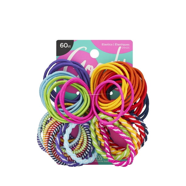 Goody Ouchless Styling Essentials Hair Elastics, Girls Assorted Hair Ties, 60 Ct, 60pc Elastics