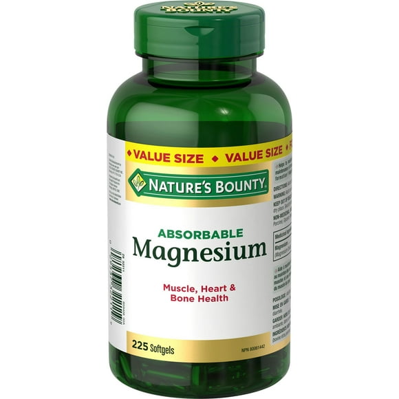 NATURE'S BOUNTY Magnésium absorbable 400&nbsp;mg, santé des muscles, du cœur et des os, aide à maintenir l’équilibre électrolytique, une bonne fonction musculaire, format économique exclusif 225 paquet 225 Gélules