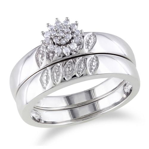Miadora - Ensemble de bague de mariage avec 0.10 carat de diamant rond en argent Sterling