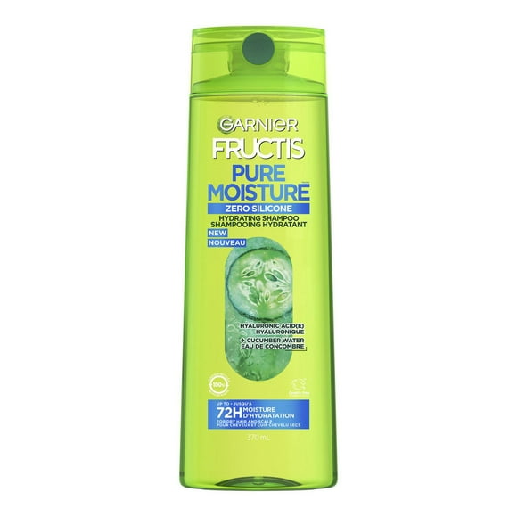 Garnier Fructis Pure Moisture Hydrating Shampoo for Dry Hair and Dry Scalp, Up to 72H Hydration, with Hyaluronic Acid and Cucumber Water - 370ml, Up to 72H of moisture