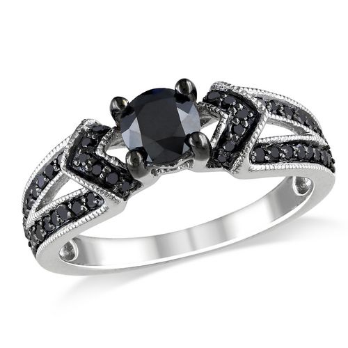 Asteria 1 Carat Total Weight Black Diamond Engagement Ring in Sterling  Silver