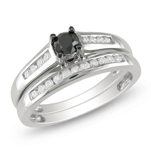 0.50 Carat Total Weight Black And White Diamond Bridal Set in 14 Kt White Gold (G-H; I1-I2)