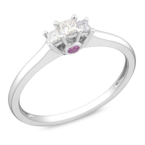 Miadora - Bague de fiançailles avec 0.17 carat de diamant de Coupe Princesse et Accent de Saphir Rose en Or Blanc 10 KT (G-H, I2-I3)