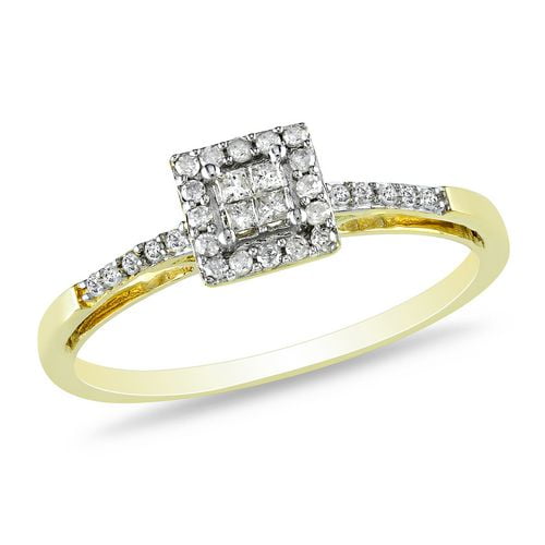 Miadora - Bague de fiançailles avec 0.20 carat de diamants de coupe princesse et rond en Or jaune 10 KT (G-H, I2-I3)