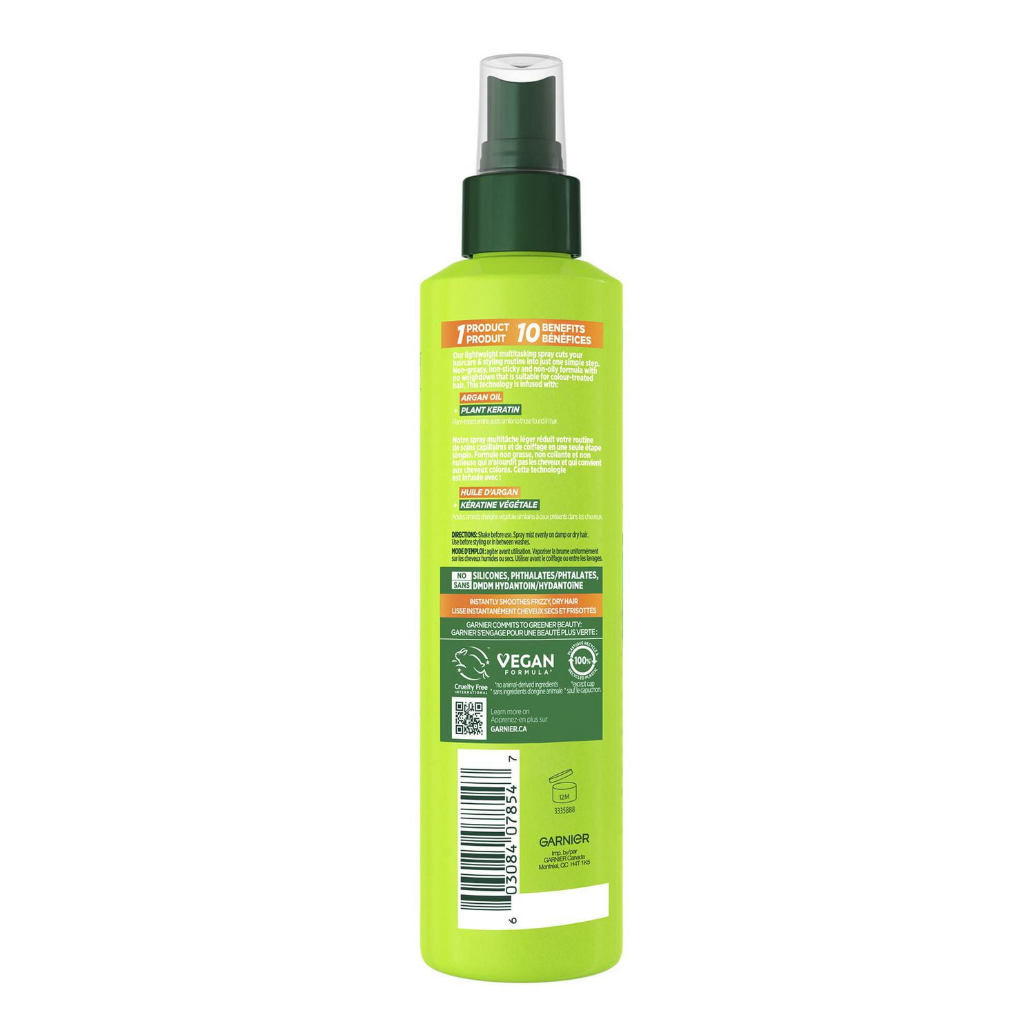 Garnier Fructis Sleek Shine 10 In 1 Repairing Leave In Spray For Frizzy Dry Hair with Heat Protection With Argan Oil and Plant Keratin 239ml Hair spray for frizzy hair Walmart