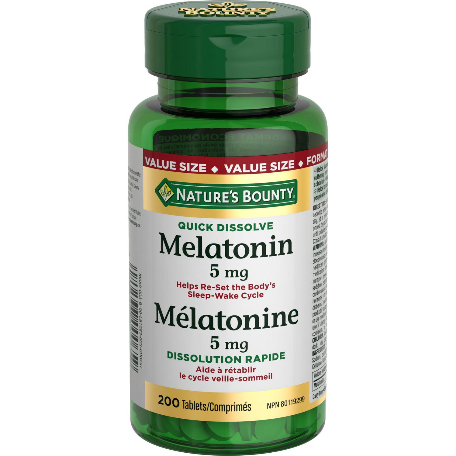NATURE'S BOUNTY Melatonin, Quick Dissolve, 5 mg, Helps Reset Sleep-wake Cycle, Helps Increase Total Sleep Time, Helps To reduce the time it takes to Fall Asleep, Tablets 200.0 count, 200 Tablets