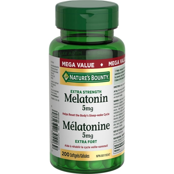 Nature's Bounty Mélatonine, Extra Fort, 5&nbsp;Mg,  Réinitialise Le Cycle De Sommeil Du Corps Et Améliore La Qualité Du Sommeil, Prévient Les Effets Du Décalage Horaire