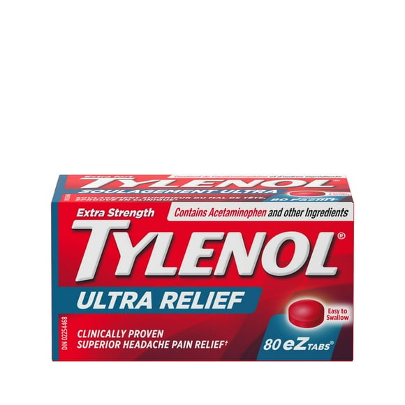 Tylenol Ultra Relief eZTABS for Migraine Pain Relief, 500 mg Acetaminophen Plus 65 mg Caffeine, 80 Count