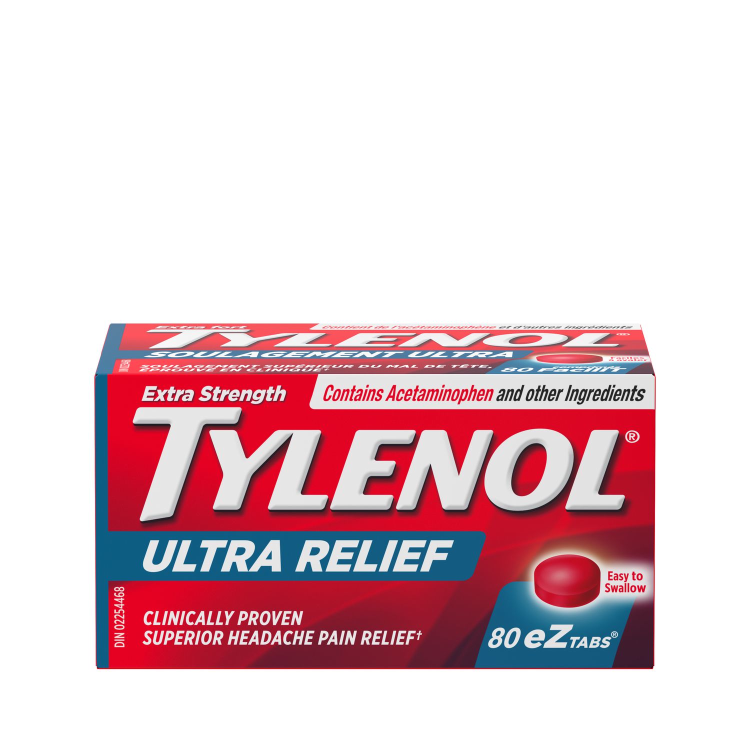 Tylenol Ultra douleur migraine, comp. FaciliT, 500 mg d'acétaminophène Plus 65 mg de caféine, 80 unités