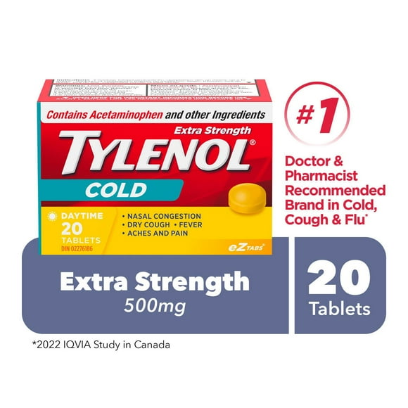 Tylenol Extra Strength Cold eZ Tabs, Relieves Cold symptoms, Daytime, 20 Count
