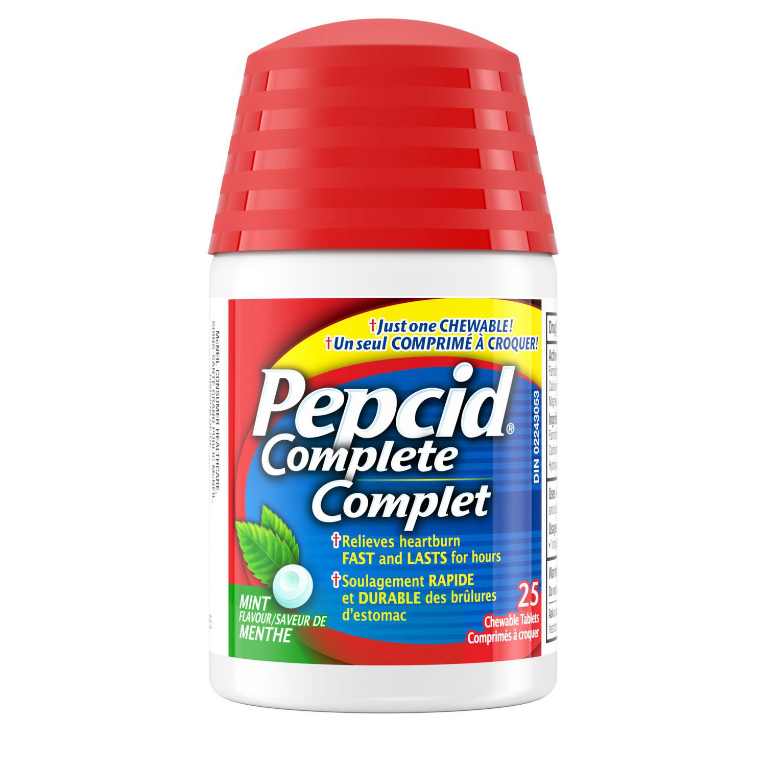 Pepcid Complete Chewable Mint Tablets, Acid Reducer and Antacid for Heartburn, Acid Reflux and Upset Stomach, 25 Count