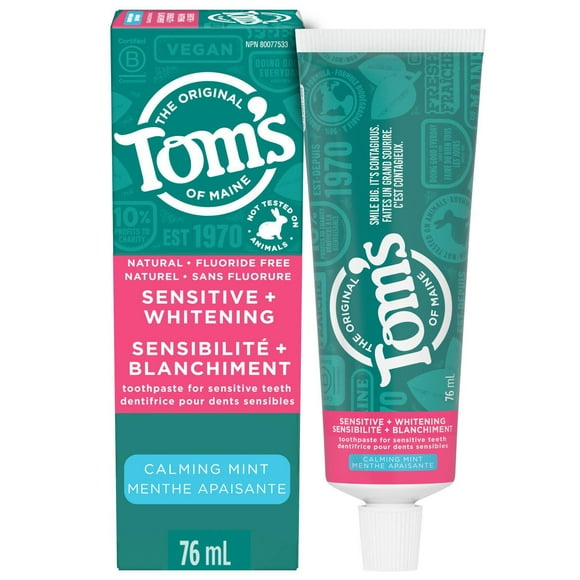 Tom’s of Maine PureActiv Sensitive + Whitening Fluoride Free Toothpaste, Calming Mint, Tom’s of Maine Toothpaste