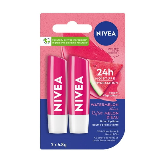 NIVEA Watermelon 24H Moisture Lip Balm Duo Pack, 2 x 4.8g