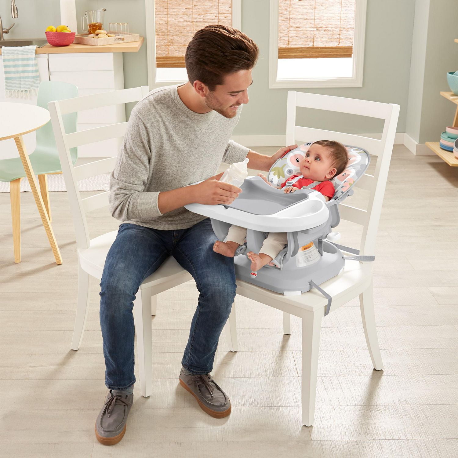 Fisher Price SpaceSaver High Chair Girls Grey Blooming Flowers