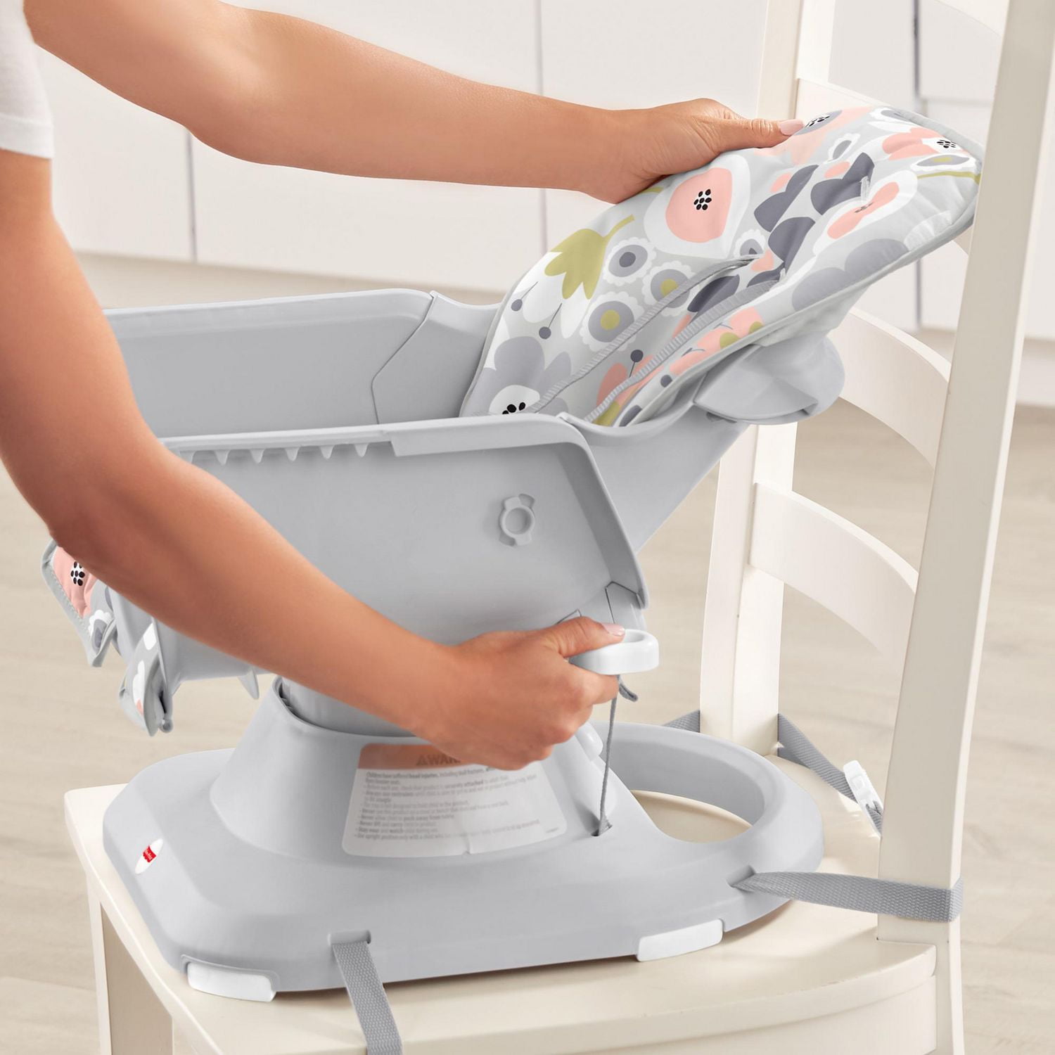 Fisher Price SpaceSaver High Chair Girls Grey Blooming Flowers