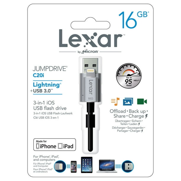 Lecteur flash pour iOS 3.0 USB de 16 Go C20i LightningMD JumpDriveMD de LexarMD