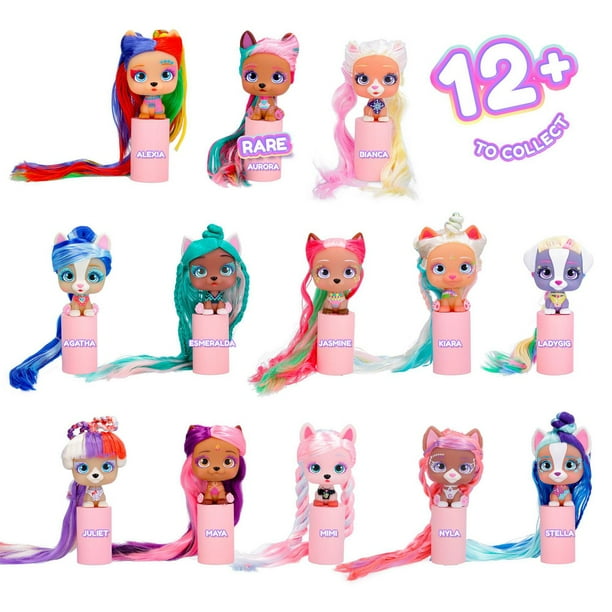 VIP Pets - Glam Gems Series - Includes 1 VIP Pets Doll, 9 Surprises, 6 Accessories  for Hair Styling