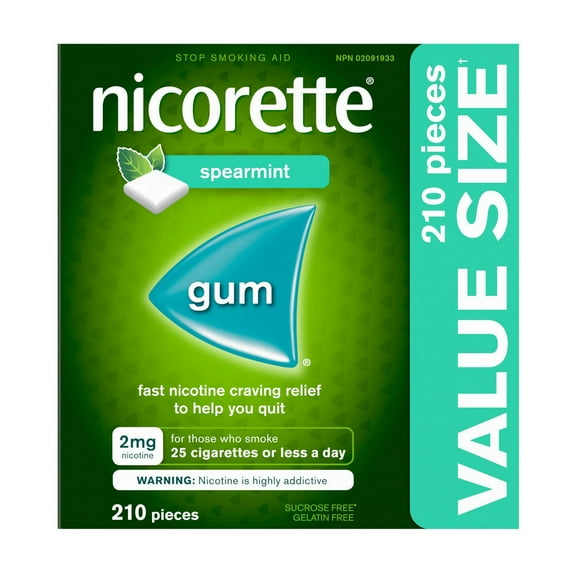 Gomme Nicorette, Menthe verte, 2 mg, Arrêter de fumer, Gomme de nicotine, Aide pour cesser de fumer, TRN, 210 morceaux