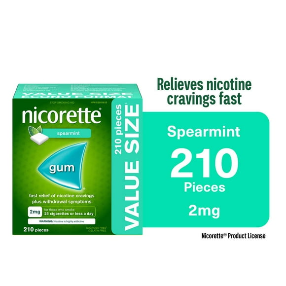 Nicorette Gum, Nicotine 2mg, Spearmint Flavour, Quit Smoking Aid and Smoking Cessation Aid, 210 Pieces