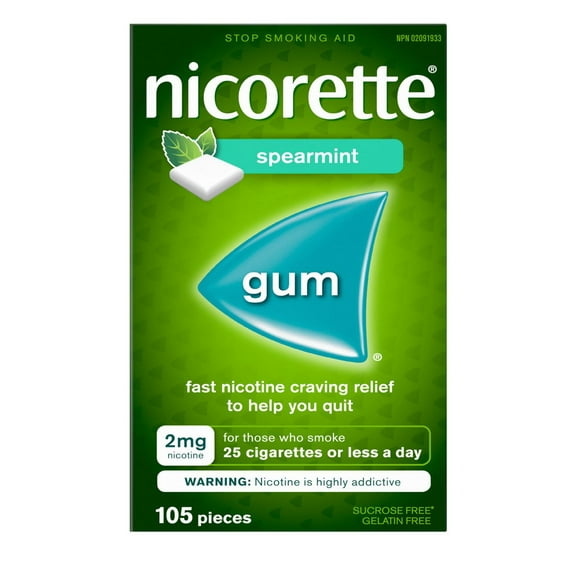 Nicorette Gum, Nicotine 2 mg, Spearmint Flavour, Quit Smoking Aid and Smoking Cessation Aid