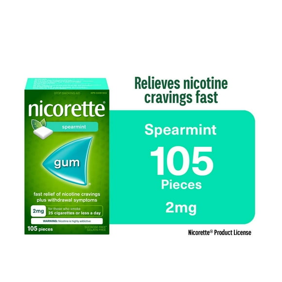 Nicorette Gum, Nicotine 2mg, Spearmint Flavour, Quit Smoking Aid and Smoking Cessation Aid, 105 Pieces