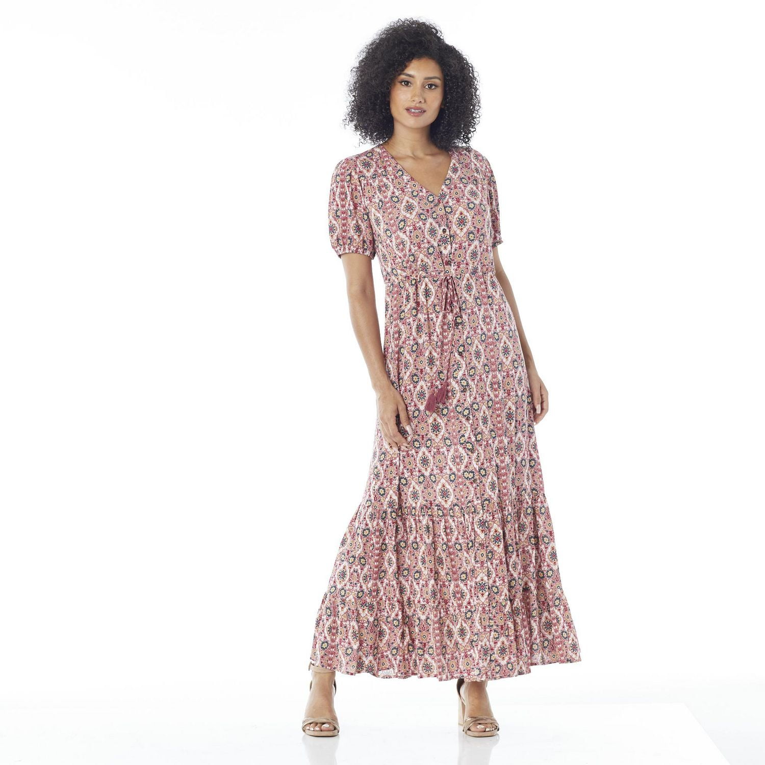 IVY Women's Printed Elbow Sleeve Maxi Dress