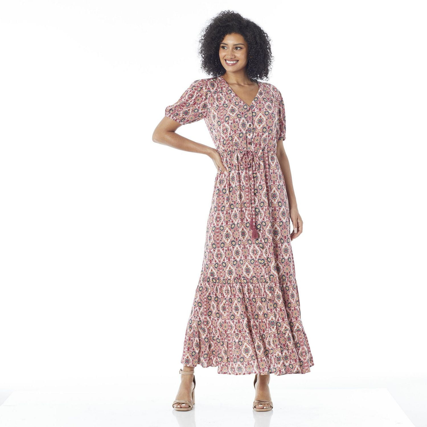 IVY Women's Printed Elbow Sleeve Maxi Dress