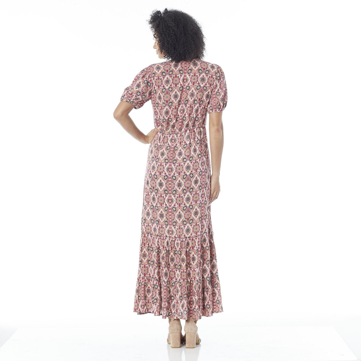 IVY Women's Printed Elbow Sleeve Maxi Dress