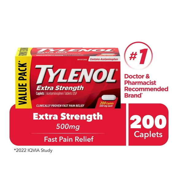 Tylenol Extra Strength Pain Relief Acetaminophen 500mg Caplets, Value Size, 200 Caplets