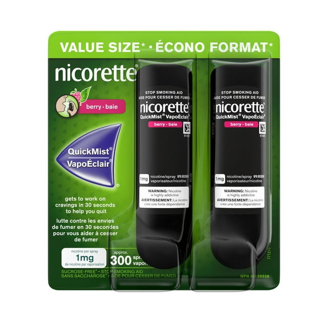 Vaporisateur Nicorette VapoÉclair (1 mg, Baie ), aide de renoncement au tabac, emballage duo, Aide antitabagique, 150 vaporisations x 2