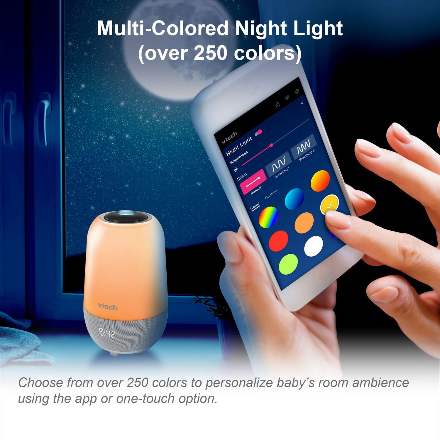 VTech BC8313 V-Hush Pro Sleep Training Soother Portable Bluetooth Speaker  includes a Professional Sleep Training Program, Colorful One-Touch Night  Light and Glow-on-Ceiling Projector that includes preloaded stories,  classical music, lullabies (White