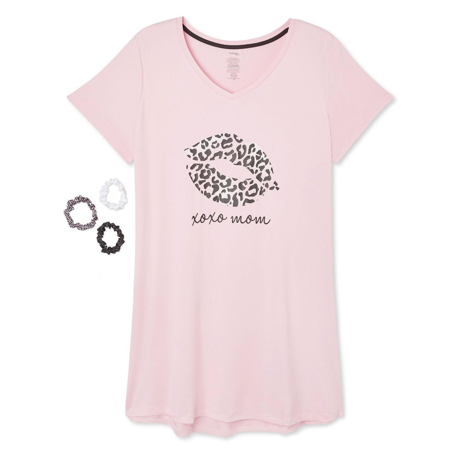 George Plus Women's Graphic Print Nightshirt and Scrunchies Set