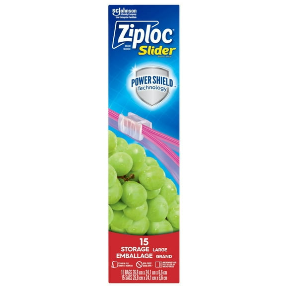 Ziploc® Slider Storage Bags with Power Seal Technology, Large, 15 Bags