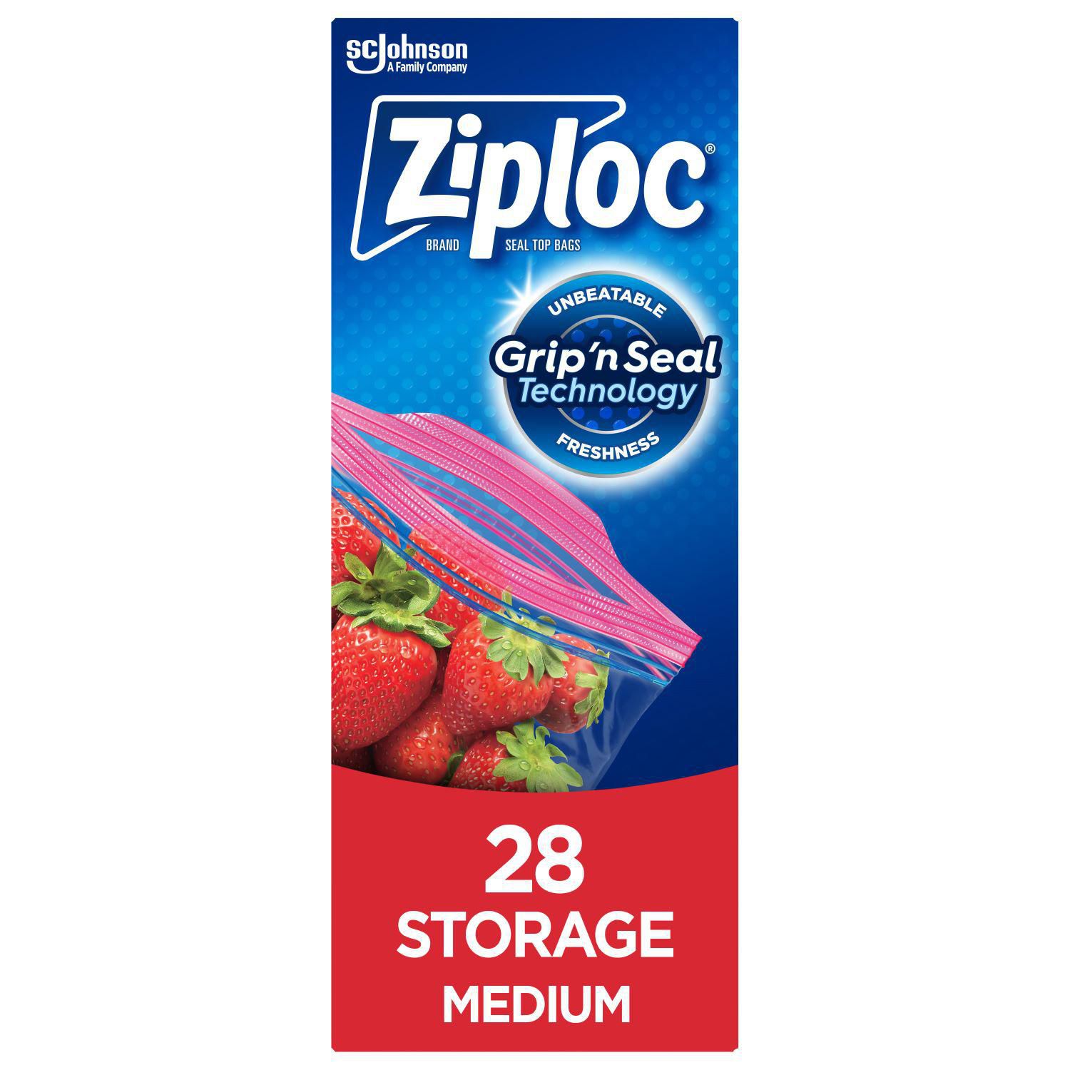 Ziploc® Storage Bags with Stay Open Technology, Medium, 28 Bags 